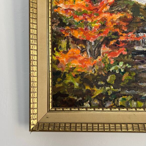 Vintage 60s Framed Fall Landscape Painting 24x20 Original Impressionist Art - Picture 4 of 14